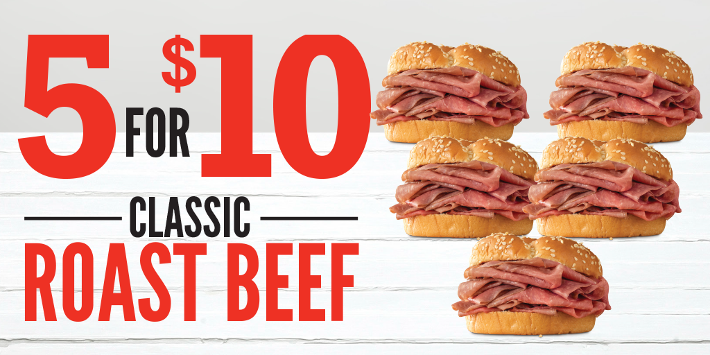 Arby’s 5 Classic Roast Beef Sandwiches for 10 (expires 2/7/21)