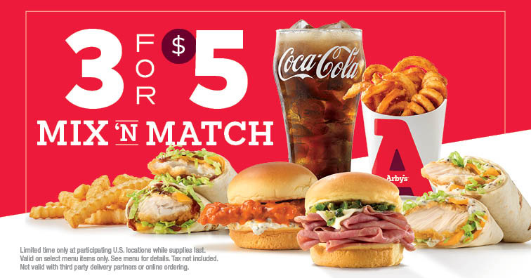 Arby's 3 for $5 Mix 'n Match